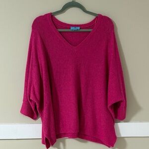 CeCe V-Neck Sweater in Vibrant Pink